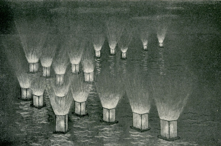 An image depicting floating lanterns named the lights of the dead
